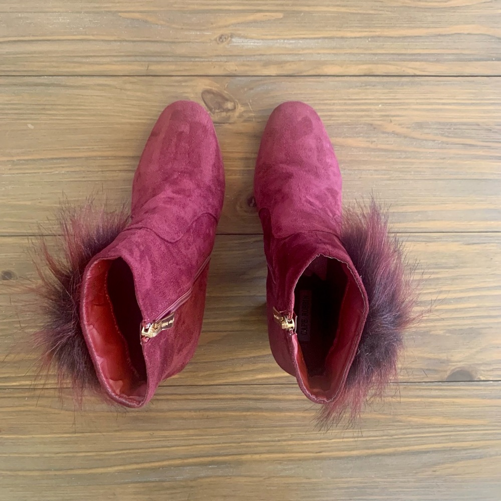 SOLD Cape Robbin | Bernice Ankle Boot Faux Fur in Burgundy - Picture 6 of 11